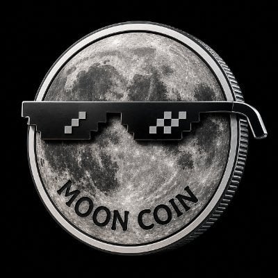 The MOON COIN sigil: the lunar character wearing pixel sunglasses